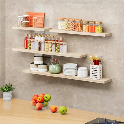 SAUMONIERES Floating Shelves 8 Inch Deep Solid Wood Wide Wall Shelf Set of 1 Wall Mounted for Bedroom Bathroom Living Room Kitchen, 55 Inch Natural