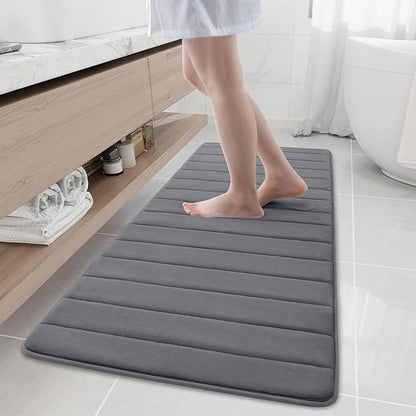 Buganda Memory Foam Bath Mat, 59" x 20", Ultra Soft and Non-Slip Bathroom Rugs, Water Absorbent and Machine Washable Bath Rug Runner for Bathroom, Shower, and Tub, Grey