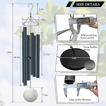 ASTARIN Extra Large Wind Chimes Outdoor Deep Tone,66 Inch Wind Chimes for Outside with 6 Tubes Tuned Relaxing Melody,Memorial Wind Chimes Large for Mom,Garden Decor,Black