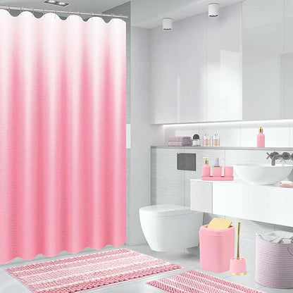 25PCS Pink Bathroom Accessories Sets Complete, with Shower Curtain, Rugs, Trash Can and Toilet Brush, Toothbrush Holder and Cup, Soap Dispenser, Soap Dish, Qtip Holder, Bathroom Decor Sets