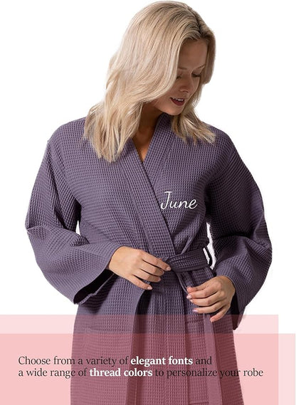 Turkish Linen Waffle Knit Lightweight Kimono Spa & Bath Robes for Women - Quick Dry - Soft