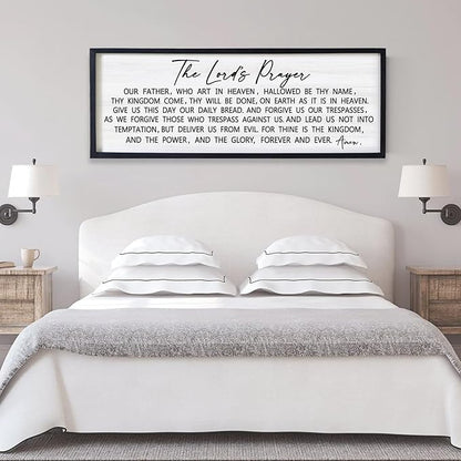 Our Father Prayer Bible Verse Framed Wall Art, 40''×15'' Black Horizontal Religious Christian Lords Prayer Sign for God Jesus Christ Prayer, Rustic Holy Inspirational Catholic Scripture Decor