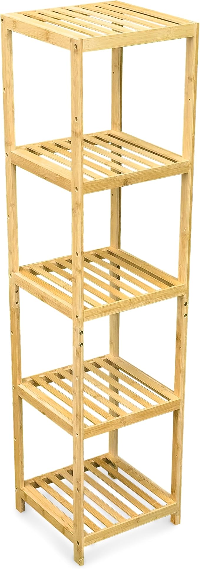 Bam & Boo - 5-Tier Multipurpose Square Shelf Modern Natural Bamboo - for Living Room, Bedroom, Office, Kitchen, Pantry(55” x 13.4” x 13.4”)