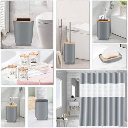 Bathroom Accessories Set,Grey Bathroom Set,24 Pieces Bathroom Accessory Set with Shower Curtain,Trash Can for Bathroom Accessories Décor and Home Gifts