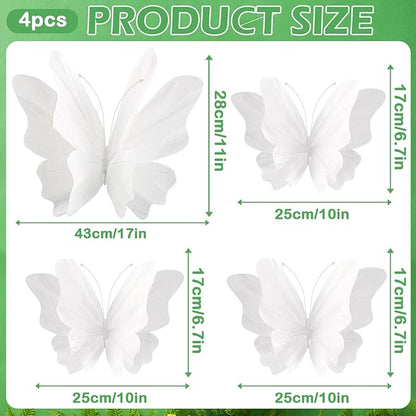 SUNBEAUTY Large Butterfly Party Decorations, 3D White Paper Butterflies Wedding Decoration, Hanging Butterflies for Baby Shower Decorations Girls, Women, Paper Flowers for Wall Decoration, Set of 4