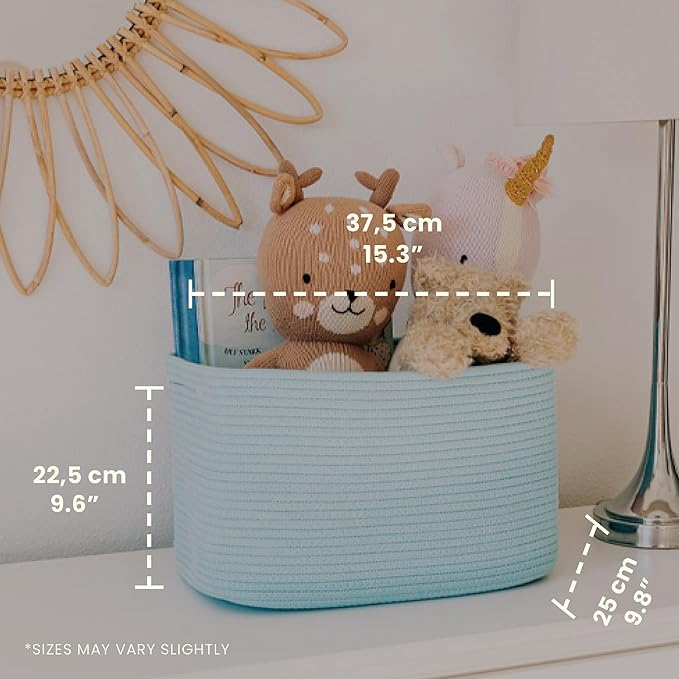 OrganiHaus Woven Storage Baskets for Organizing, Cotton Rope Organizer Bins for Shelves, Closet & Nursery, Dog Toy Basket, Decorative Bins for Toys, Towels & Books - 15x10x9, Blue