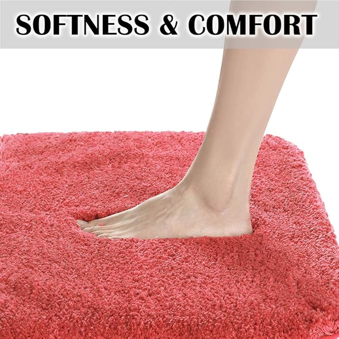 Suchtale Large Extra Soft Shaggy Bath Mat - Microfiber Bath Mat Absorbent Machine Washable Non Slip Rubber Back (24 x 60 Living Coral)