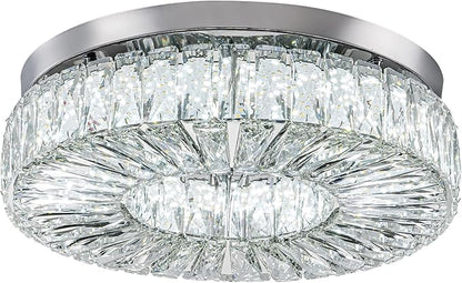 16.5" Crystal Chandelier LED Modern Flush Mount Ceiling Light Fixtures Round Ring Luxury Large Chandelier for Living Room Bedroom Dining Room Entrance (Cool white-16.5")