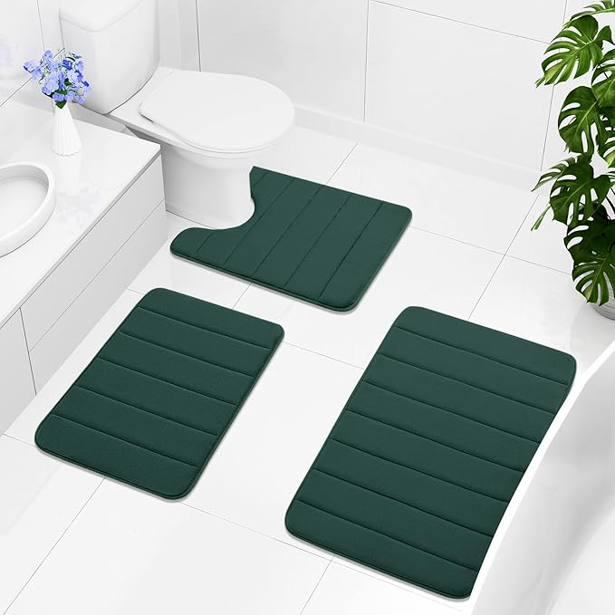 Buganda Memory Foam Bath Mat, 60" x 24", Ultra Soft and Non-Slip Bathroom Rugs, Water Absorbent and Machine Washable Bath Rug Runner for Bathroom, Shower, and Tub, Dark Green