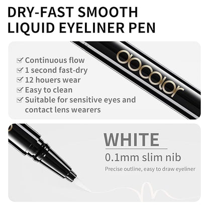 docolor Waterproof Eyeliner Pen Longwearing with Ultra-Fine Tip Liquid Eye Liner (White)
