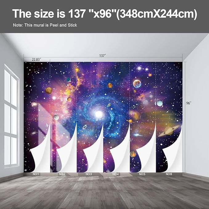 Planet Wall murals Peel and Stick Galaxy Wallpaper for Bedroom Nursery Room - 96"x137"