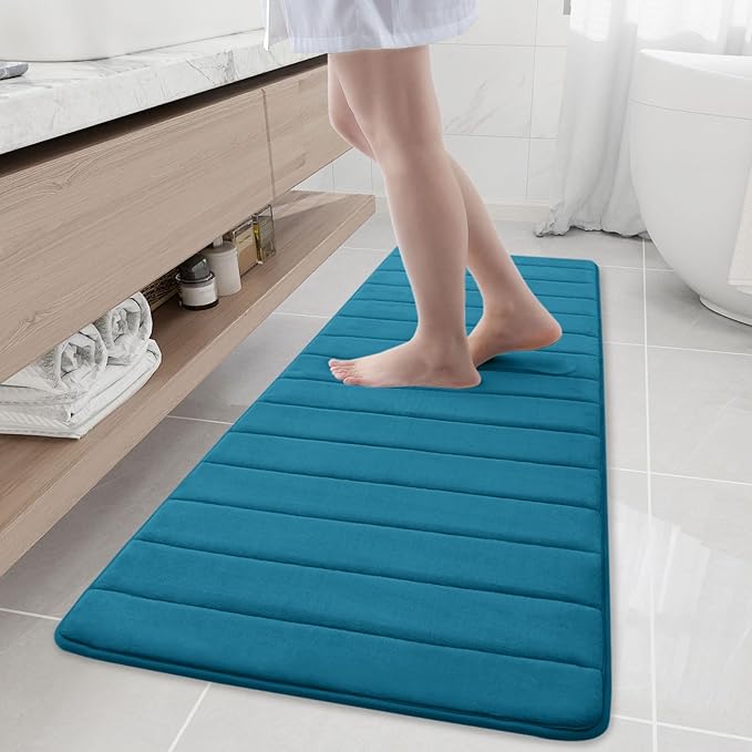 Buganda Memory Foam Bath Mat, 59" x 20", Ultra Soft and Non-Slip Bathroom Rugs, Water Absorbent and Machine Washable Bath Rug Runner for Bathroom, Shower, and Tub, Peacock Blue