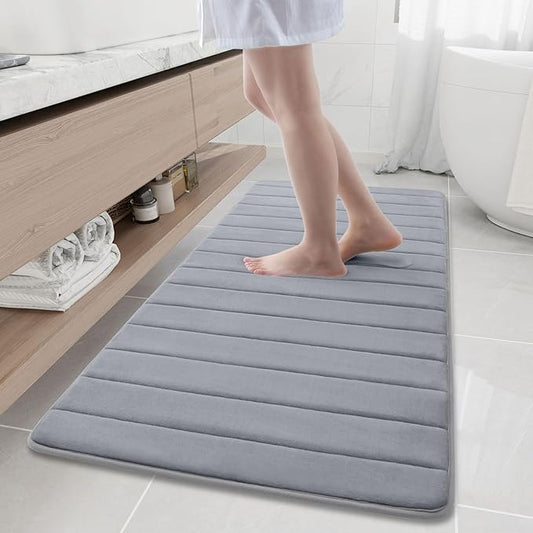 Buganda Memory Foam Bath Mat, 60" x 24", Ultra Soft and Non-Slip Bathroom Rugs, Water Absorbent and Machine Washable Bath Rug Runner for Bathroom, Shower, and Tub, Medium Grey