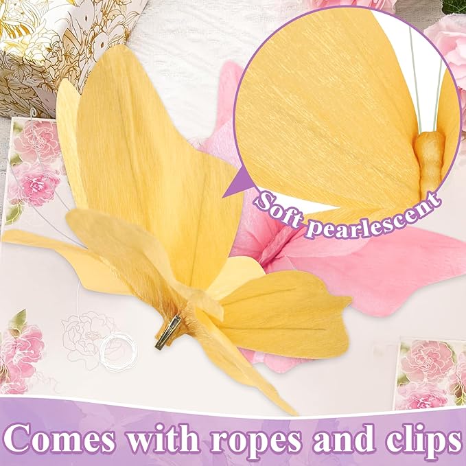 SUNBEAUTY Butterfly Party Decorations, 3D Paper Butterfly Decoration, Hanging Paper Butterfly for Baby Shower Decorations Girls, Women, Paper Flowers for Wall Decoration, Set of 4