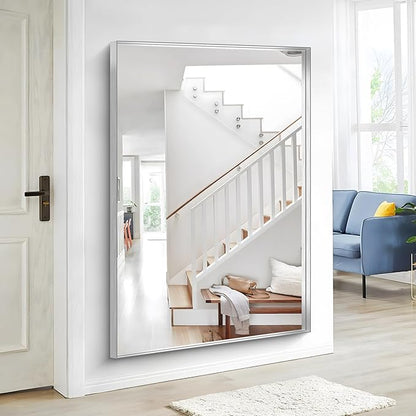 Silver Bathroom Mirror, 60x40 Inch Rectangular Framed Mirror, Large Wall Mounted Bathroom Vanity Mirror Over Sink for Bedroom,Restroom, Living Room, Hangs Vertically or Horizontally