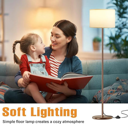 Ambimall 60'' Modern Floor Lamp with Shade, Tall Lamps for Living Room, Bedroom, Office, Dining Room, White Shade with Brown Pole(Without Bulb)