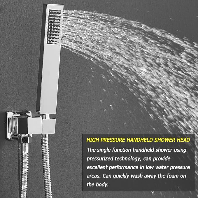 Shower System with High Pressure Rainfall Shower Head, Handheld Shower head and Shower Faucet Trim, Rain Mixer Shower Set Wall Mounted Chrome（Valve Include）