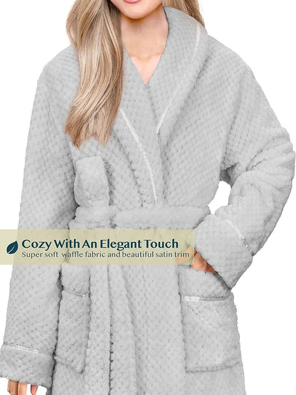 PAVILIA Women Plush Fleece Robe, Soft Textured Bathrobe, Lady Cozy Spa Long Robe