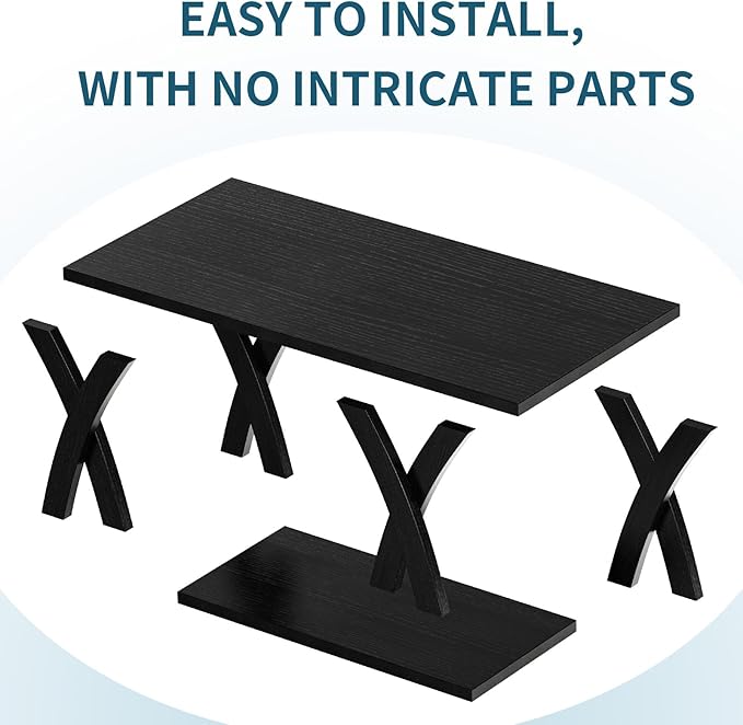 47” Wood Coffee Tables for Living Room Rustic Stands with Storage Shelf Black Coffee Tables for Living Room Farmhouse Center Stands with Shelf Farmhouse Rectangle Center Table