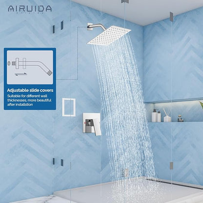 Airuida Shower Faucet Set Bathroom Rain Shower System SUS304 Stainless Steel Single Handle With Male Threads Rough-in Valve Shower Trim Kit 8 Inch Wall Mount Shower Head Chrome Polish