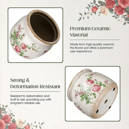 Vintage Planter Large Ceramic Plants Pot Beige Pink French Rose Ice Crack Cottage Scroll Vase Flower Vase Pot Indoor Plants Home Kitchen Decor Farmhouse Antique Decorative Gifts