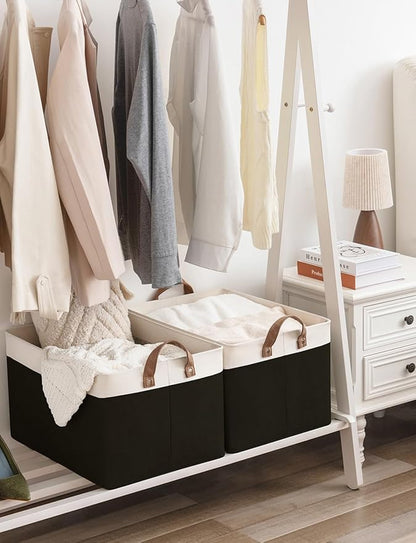 StorageWorks Storage Bins, Fabric Storage Bins for Shelves, Extra Large Storage Baskets with Metal Frame, Closet Baskets and Bins with Handles, Jumbo, Black and White, 2-Pack