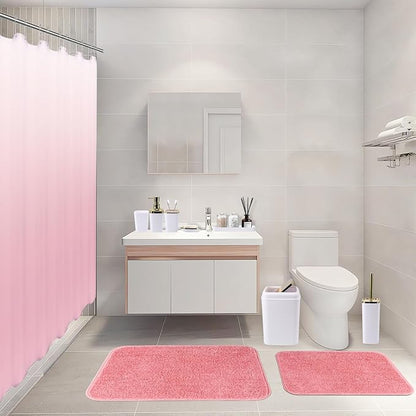 24Pcs White Bathroom Set with Shower Curtain and Rug and Accessories, White Bathroom Accessories with Trash Can,Soap Dispenser,Soap Dish,Toilet Brush,Toothbrush Holder and Cup,Q-Tip Holders