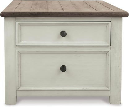 Signature Design by Ashley Bolanburg Farmhouse Lift Top Coffee Table with Drawers, Antique Cream & Brown