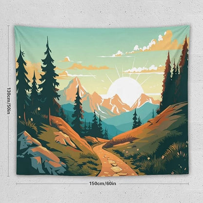 HZOHNAGO Mountain Tapestry Forest Mountain Sunrise Road Pattern Printed Wall Tapestry Wall Hanging for Bedroom Living Room Dorm 60" W x 50" H