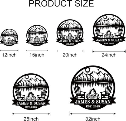 Personalized Camping Signs Custom Outdoor Campfire Metal Sign Custom Mountain Campfire Sign Family Name Sign Personalized Camping Gifts Fire Pit Cabin Campsite Sign(Campfire)