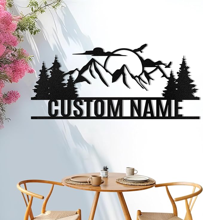 Personalized Mountain Metal Sign, Metal Mountain Wall Art Decor, Custom Family Name Sign, Custom Sign Outdoor Metal, Forest Home Decor Sign, Nature Wall Art, Cabin Decor, Housewarming Gifts
