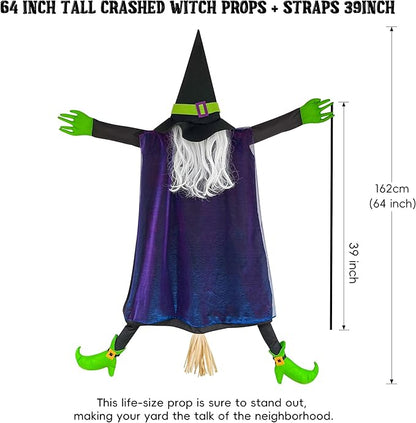 POPGIFTU 64" Large Crashing Witch into Tree Halloween Outdoor Decoration – Funny Flying Witch Yard Prop for Porch, Garden & Lawn, Weather-Resistant Halloween Decor
