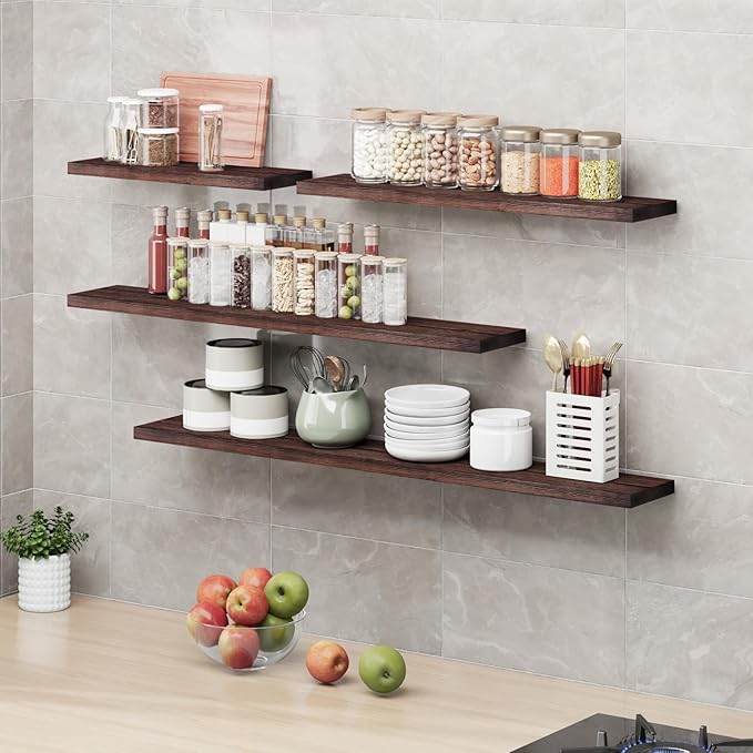 SAUMONIERES Floating Shelves 8 Inch Deep Solid Wood Wide Wall Shelf Set of 1 Wall Mounted for Bedroom Bathroom Living Room Kitchen, 55 Inch Walnut