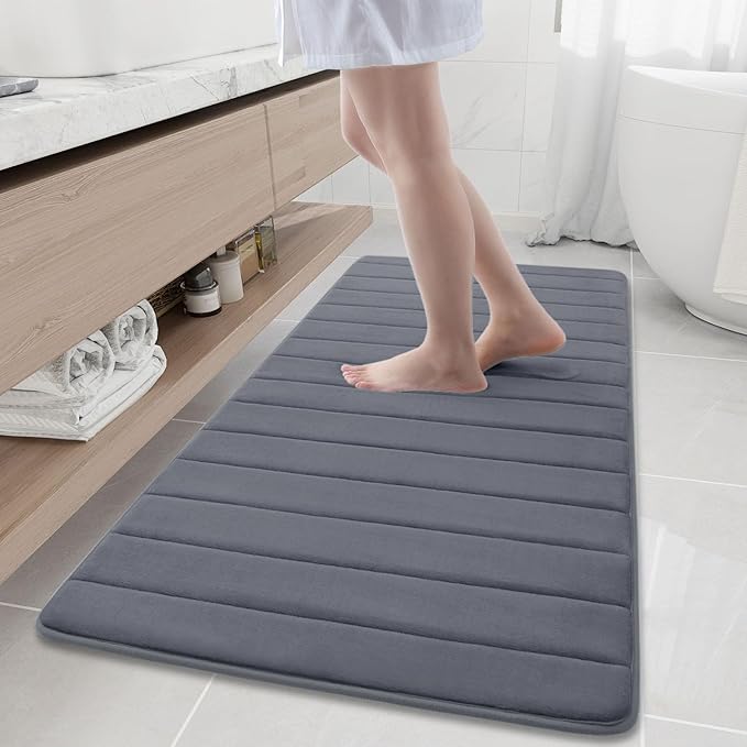 Buganda Memory Foam Bath Mat, 60" x 24", Ultra Soft and Non-Slip Bathroom Rugs, Water Absorbent and Machine Washable Bath Rug Runner for Bathroom, Shower, and Tub, Dark Grey