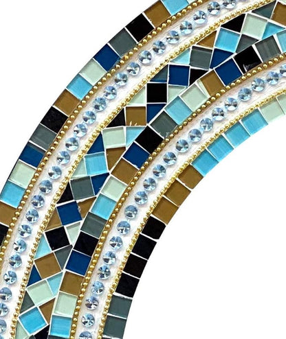 Mosaic Mirror, Wall Art Décor – Handcrafted Decorative Wall Mirror, Light and Navy Blue, Brown, Gray, and Black Round Mosaic