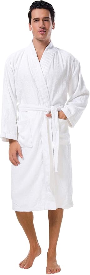 SIORO Mens Robe Terry Cloth Kimono Bathrobe Cotton Soft Shower Towel Bath Robes Calf Length Housecoat for Spa Hotel Hot Tub