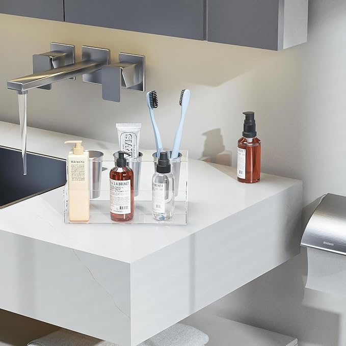 Clear Hair Tool Organizer, Blow Dryer Holder, Acrylic Bathroom Supplies Countertop and Vanity Caddy Storage for Accessories, Makeup, Toiletries