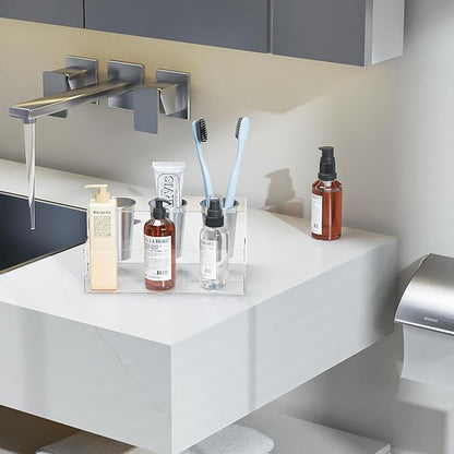 Clear Hair Tool Organizer, Blow Dryer Holder, Acrylic Bathroom Supplies Countertop and Vanity Caddy Storage for Accessories, Makeup, Toiletries