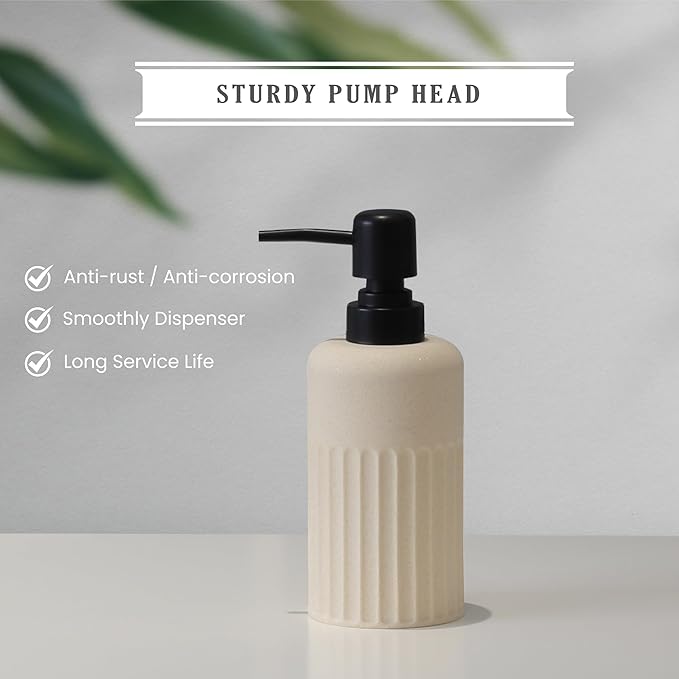 Bathroom Accessory Set - 6 Pieces Bathroom Accessories Set Complete with Soap Dispenser, Toothbrush Holders, Tumbler, Vanity Tray and 2 Qtip Holder for Home Organizer and Decor, Beige