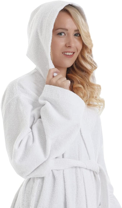 Arus Women's Pacific Hooded Turkish Cotton Bath Robe with Full Length Options