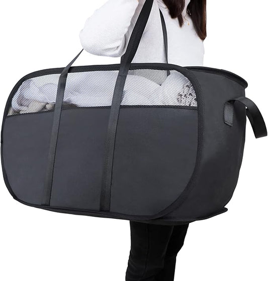 Pop Up Laundry Hamper，with Durable Handles collapsible laundry basket，Easy to Open and Fold for college Dorm,kids room，travel (Black)…