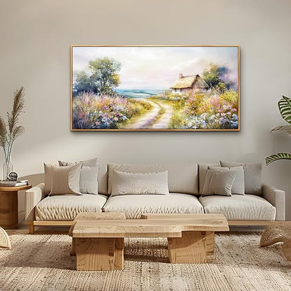 ZUITINGHUA Large Wood Framed Wall Decor For Living Room Canvas Wall Art For Office Modern Wall Decorations For Bedroom Country Road Landscape Painting Farmhouse Pictures Artwork Home Decor 24x48 In