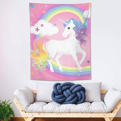 yowecso Unicorn Tapestry Rainbow Wall Hanging for Bedroom, Pink Unicorn Tapestries Aesthetic Wall Decor for Home, Dorm, Living Room - 60"x90"