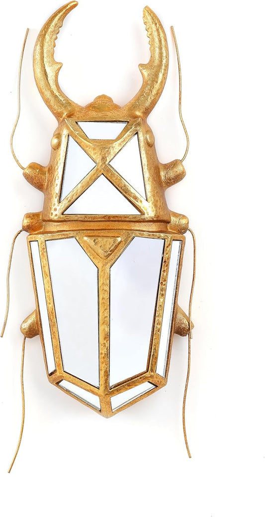Decorative Bug Insects Beetle Mirrors - Gold Resin and Glass Wall Decor, Perfect for Victorian and European Themed Homes (Sheep Horn Beetle)