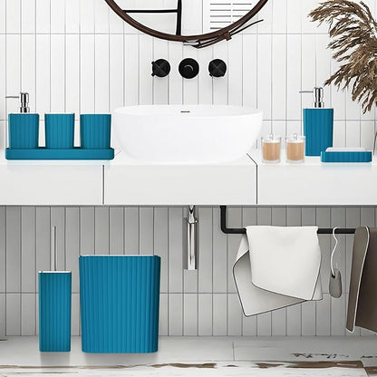 Bathroom Accessories Set - 26PC Gorgeous Teal Bathroom Set, Bathroom Accessory Set, Shower Curtain Set with Bathtub Mats for Shower Tub, Trash Can & Soap Dispenser