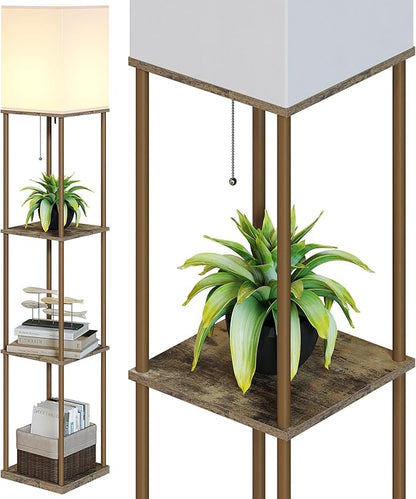 SUNMORY Floor Lamp with Shelves, Modern Square Shelf Lamps, Display Shelf Standing Lamp with 3 Color Temperature Bulb, Corner Bookshelf Lamps for Living Room and Bedroom Office, Home Decor