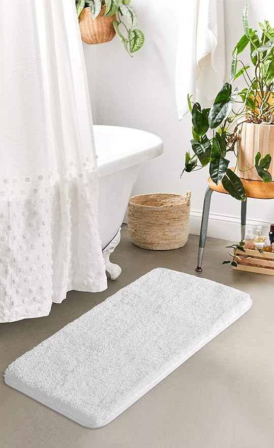 Suchtale Extra Soft & Absorbent Shaggy Bath Mat (24 x 40, White) - Machine Washable Microfiber, Non Slip, Luxury Bathroom Floor Mat