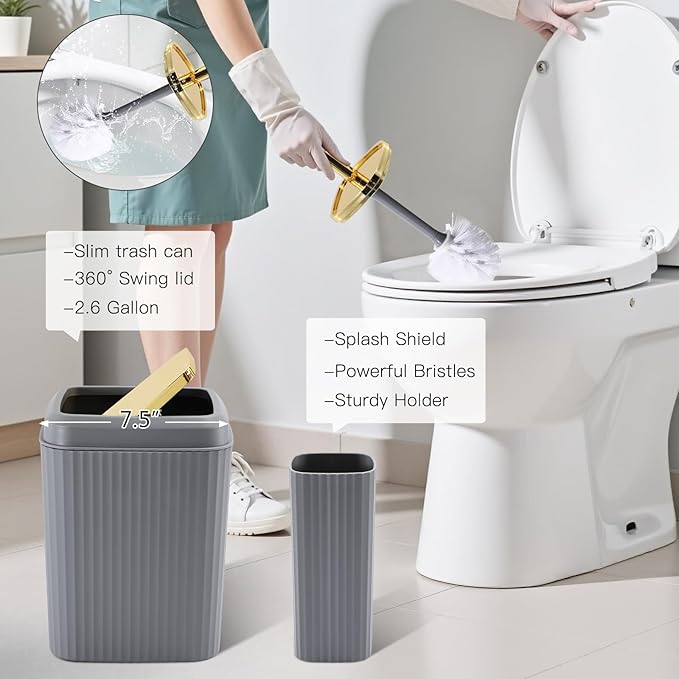 32PC Bathroom Accessory Set Bathroom Accessories Set Grey Bathroom Set, Shower Curtain Set, 2 Piece Bath Towel Set, 3PC Soap Dispenser, Toilet Brush & Trash Can