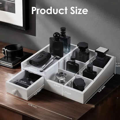 Organizer For Men,Bathroom Countertop Organizer,Perfume Organizer,Cologne Organizers,Bathroom Storage,Restroom Organizer,Dresser Top Organizers,Perfume Stand,Gifs For Men,Adjustable Partition(White)