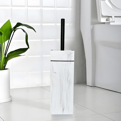 Black Line Design Resin Toilet Bowl Holder and Brush Set, Stylish Bathroom Cleaning Tool with Durable Bristles, Compact and Functional